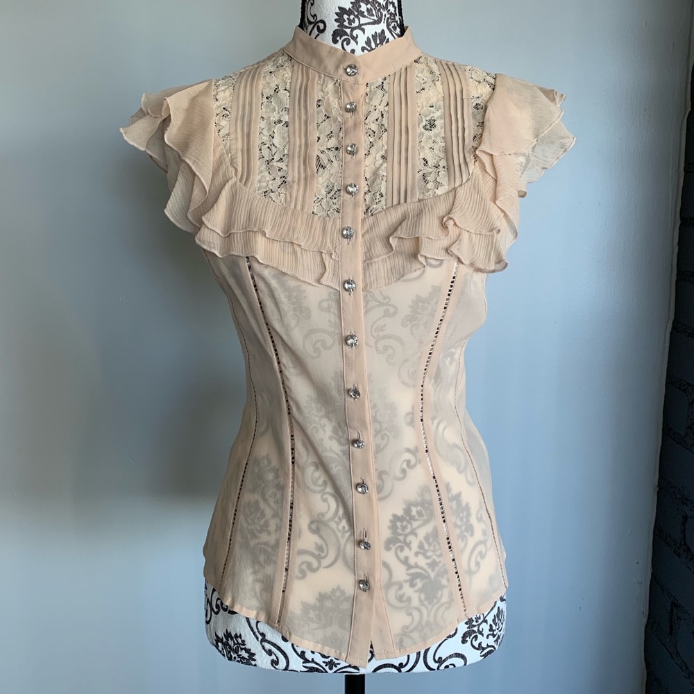 Bebe Silk Lace Sleeveless Blouse (Size S)